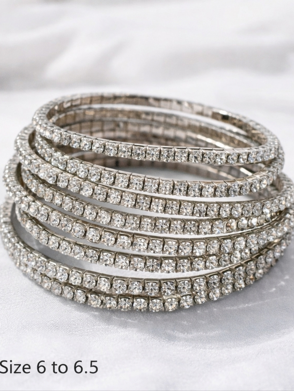 Vintage Silver Tone Rhinestone Wrap Coil Bracelet Sparkle Bracelet Sizw 6 To 6.5